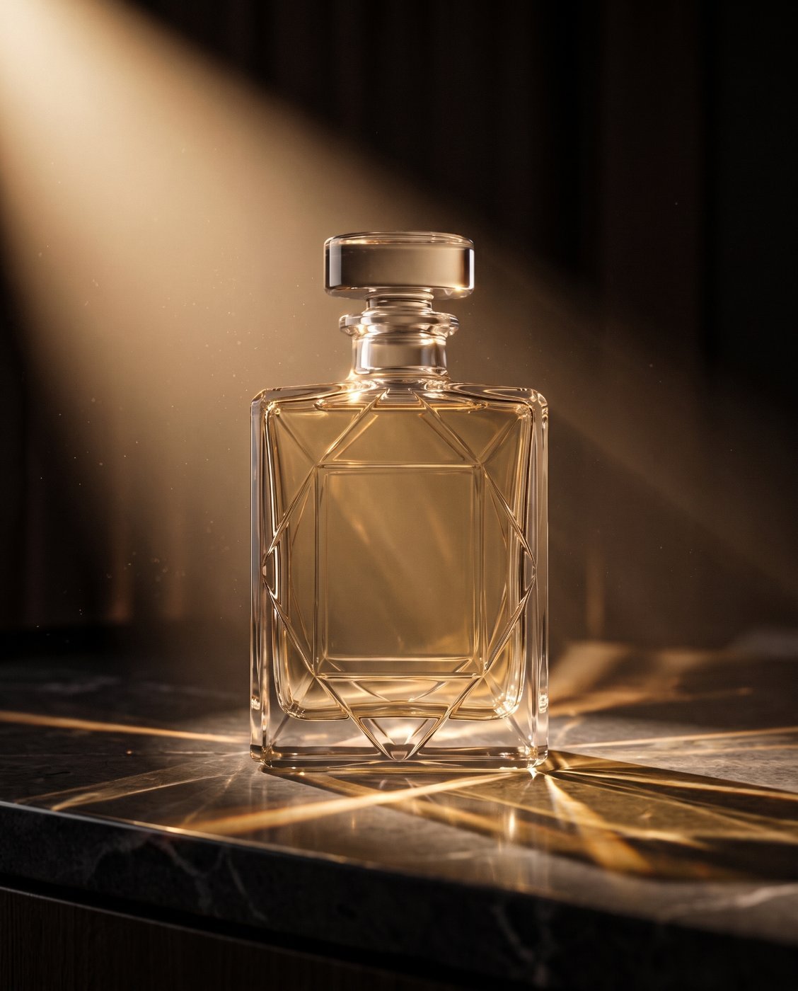 Bottle on a dark vanity